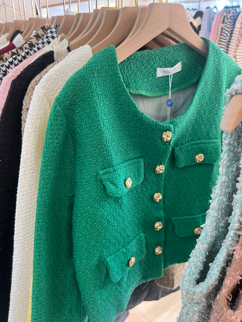 Women Single Breasted Casual Tweed Coat